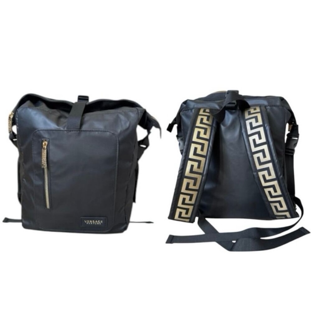 New!Versace Black Backpack with Gold Greek Key Straps 🖤🤎